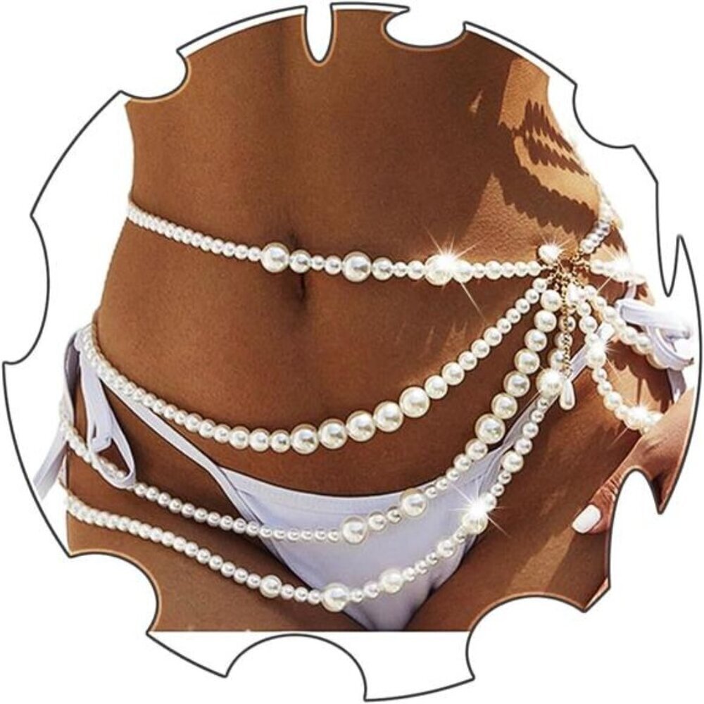 Luxury Pearl Waist Chain Belt – Layered Body Jewelry for Women and Beachwear